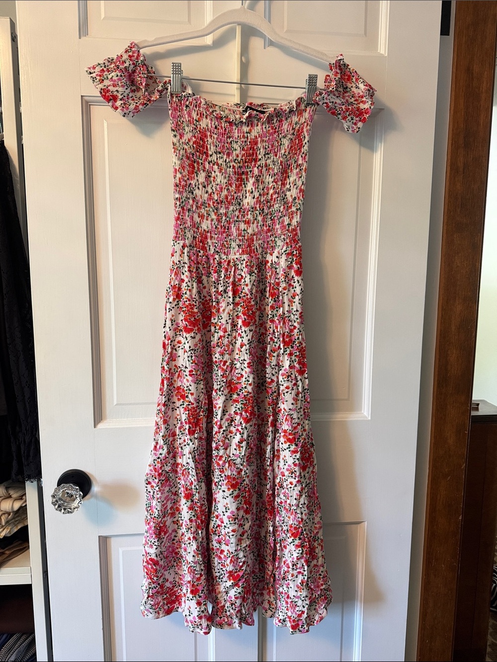 Lulu's Pink and Red Floral Off-Shoulder Midi Dress